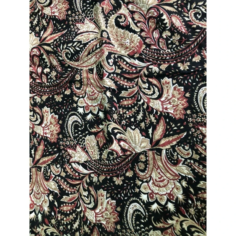 Williams Sonoma Tablecloth Round 70 in Black Brown Paisley Cotton India Boho